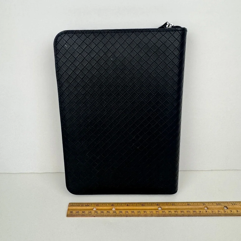 Vtg Day Timer Faux Leather Black Zip Planner Binder Textured Diamond Shape READ‎